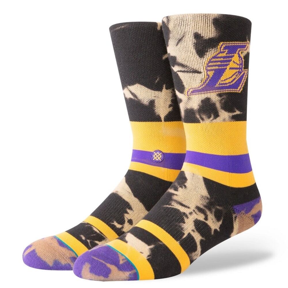NEW LAKERS Black White Yellow Purple Cream Logo Crew Tall Gym Athletic Socks